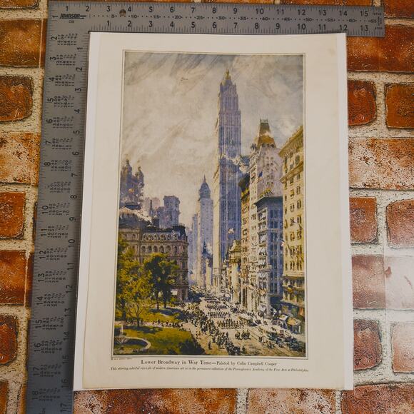 1918 Lower Broadway in Wartime Colin Campbell Cooper Antique Magazine Page Print - Picture 3 of 12